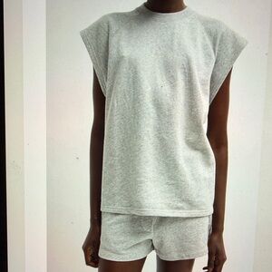 Tibi Sleeveless Grey Crewneck Top
